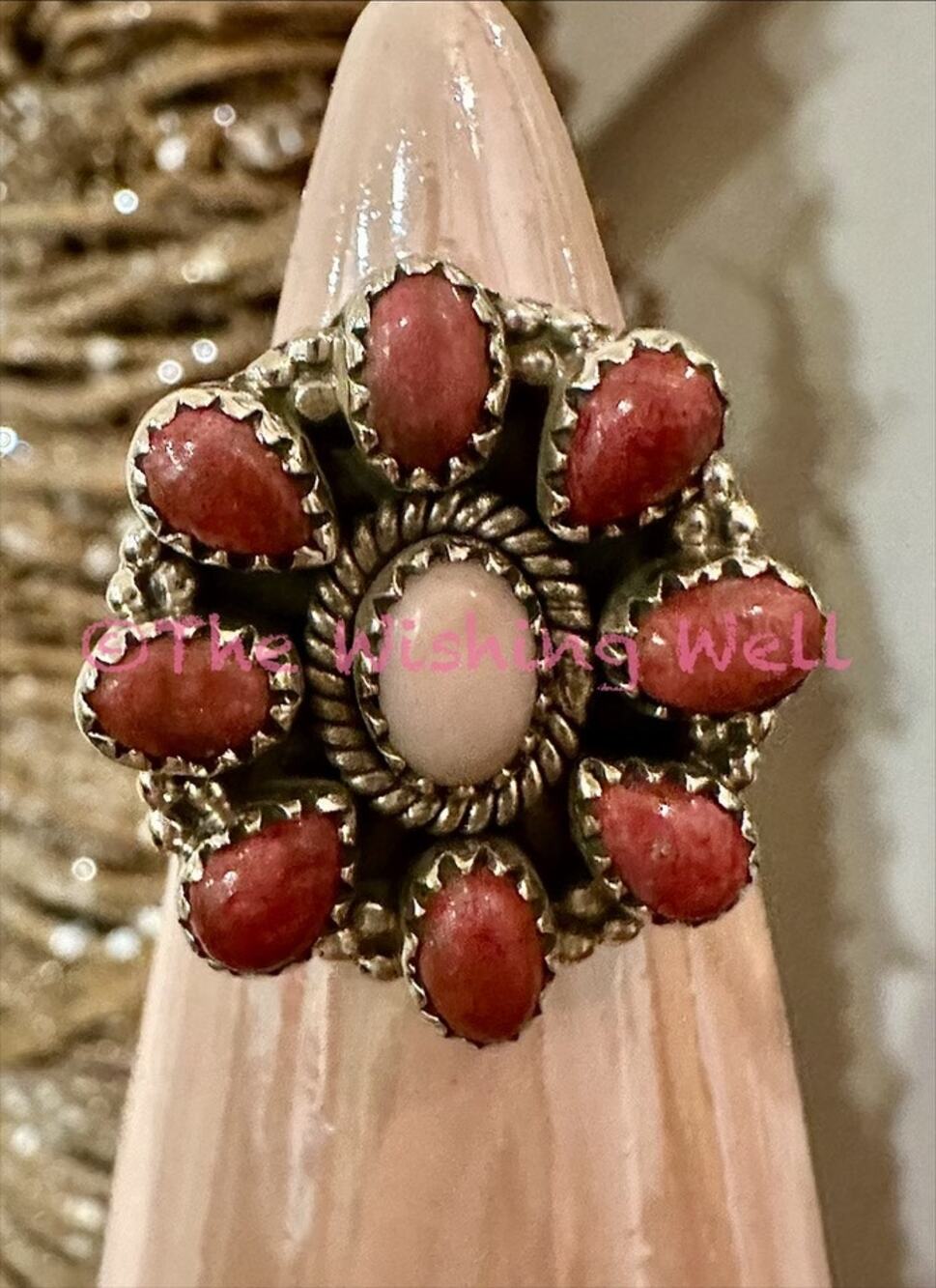Adjustable Sterling Silver Ring
Pink Opal & Thulite Cluster Size 6-10